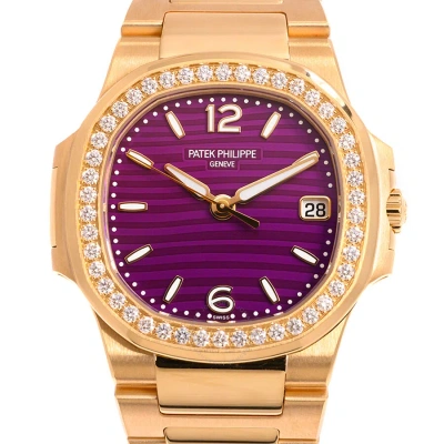 Patek Philippe Nautilus Quartz Diamond Purple Dial Ladies Watch 7010-1r-013 In Gold