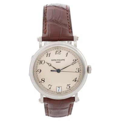 Pre-owned Patek Philippe Officers Calatrava 18k White Gold Watch With Hinged Back 5053-g (