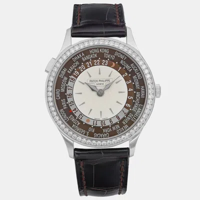 Pre-owned Patek Philippe Opaline 18k White Gold World Time Automatic Women's Wristwatch 36 Mm