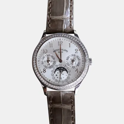 Pre-owned Patek Philippe Perpetual Calendar 7140r-001 White Rose Gold Diamond Automatic Men's Watches 35mm