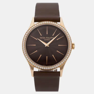 Pre-owned Patek Philippe Calatrava 4897r-001 Brown Manual Winding 18k Rose Gold Women's Wristwatch 3