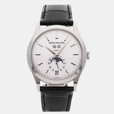 Pre-owned Patek Philippe Complications Annual Calendar Moon Phases 5396g-011 38.5 Mm In Silver
