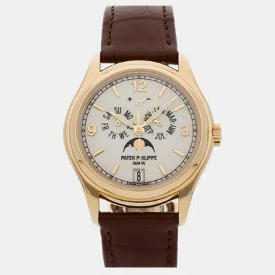 Pre-owned Patek Philippe Complications Annual Calendar Moonphases 5146j-001 White Automatic 18k Yell