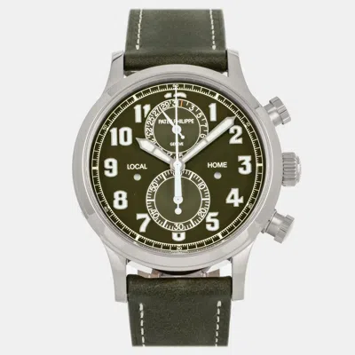 Pre-owned Patek Philippe Complications Calatrava Pilot Travel Time Chronograph 5924g-010 Automatic 4 In Green