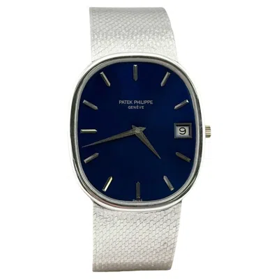 Pre-owned Patek Philippe Rare Vintage  Ellipse Jumbo 3605 Blue Dial 18k White Gold