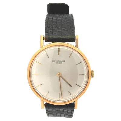 Pre-owned Patek Philippe Round Crystal Dial Leather Strap Wristwatch In Yellow Gold