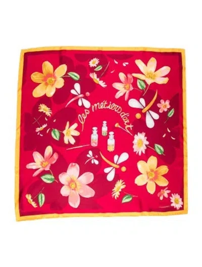 Pre-owned Patek Philippe Silk Floral Print Scarf In Pink