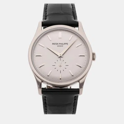 Pre-owned Patek Philippe Silver 18k White Gold Calatrava Manual Winding Men's Wristwatch 37 Mm