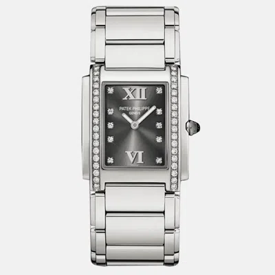 Pre-owned Patek Philippe Twenty-4 4910/10a-010 Quartz Grey Stainless Steel Women's Wristwatch 30 Mm In Gray