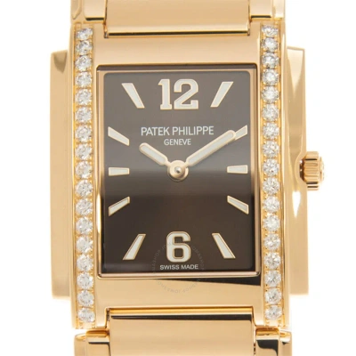 Patek Philippe Twenty-4 Quartz Diamond Brown Dial Ladies Watch 4910-1201r-001 In Gold