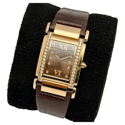 Pre-owned Patek Philippe Twenty-4 18k Rose Gold Diamond Chocolate Dial Ladies Watch 4920r In Red