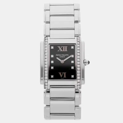 Pre-owned Patek Philippe Twenty-4 4910/10a-001 Black Stainless Steel Diamond Quartz Women's Watches 30mm