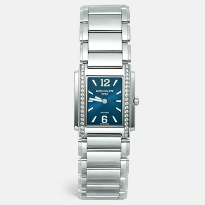 Pre-owned Patek Philippe Twenty-4 4910/1200a-001 Blue Tiffany & Co Dial Diamonds Stainless Steel Women's Wristwatch 25 Mm