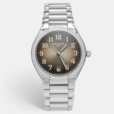 Pre-owned Patek Philippe Twenty-4 7300/1200a-010 Black Gradient Sunburst Grey Dial Stainless Steel Diamond Women's Wristwatch In Silver