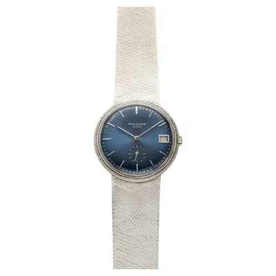 Pre-owned Patek Philippe Vintage 1970s  Calatrava 3445 18k Wg Blue Sunburst Dial Auto 35mm