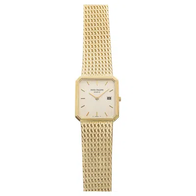 Pre-owned Patek Philippe Vintage 1980s  Classique 3773 18k Yg Linen Dial Quartz 26mm In Multi