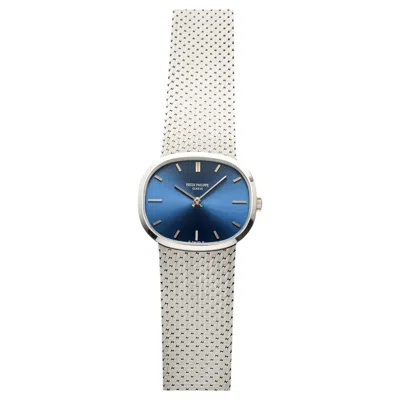 Pre-owned Patek Philippe Vintage 1980s  Ellipse 3545/1 18k White Gold Blue Dial Manual 32mm