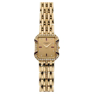 Pre-owned Patek Philippe Vintage  18k Yg 3833/12 Quartz Gilt Diamond & Ruby Dial 28mm In Multi