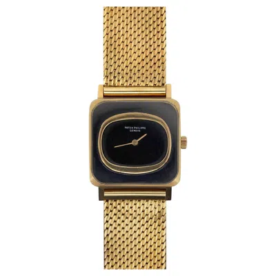 Pre-owned Patek Philippe Vintage  25mm Square Ellipse 18k Gold Black Dial Watch