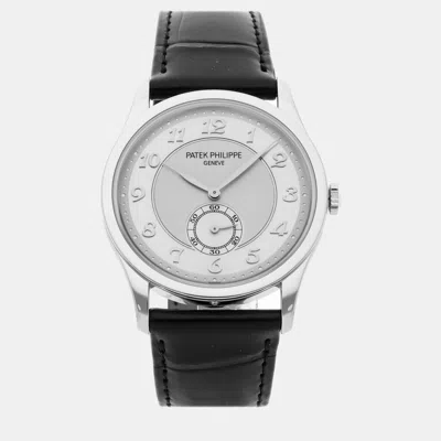 Pre-owned Patek Philippe White 18k White Gold Calatrava 5196p-001 Manual Winding Men's Wristwatch 37 Mm