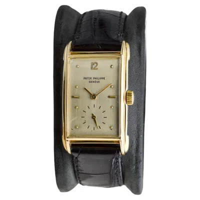 Pre-owned Patek Philippe Yellow Gold Art Deco Style Manual Watch, Circa 1948 With Archival