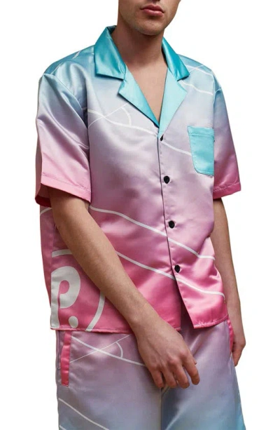 Paterson South Beach Oversize Satin Camp Shirt In Pink Multi