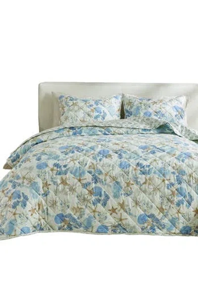 Patina Vie Maison Coastal Print Quilt Set In Blue Coral
