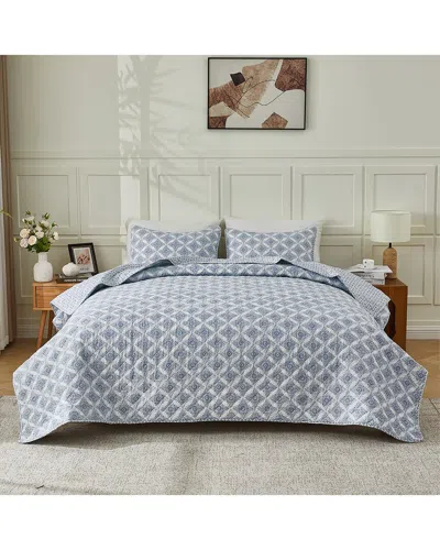 Patina Vie Maison Vintage Floral Printed Quilt Set With Shams In Blue