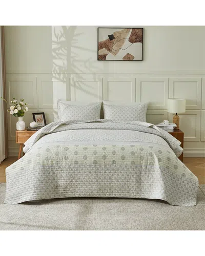 Patina Vie Maison Vintage Floral Printed Quilt Set With Shams In Gray
