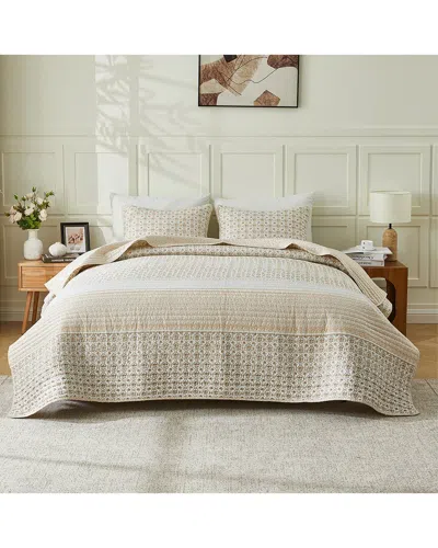 Patina Vie Maison Vintage Floral Printed Quilt Set With Shams In Neutral