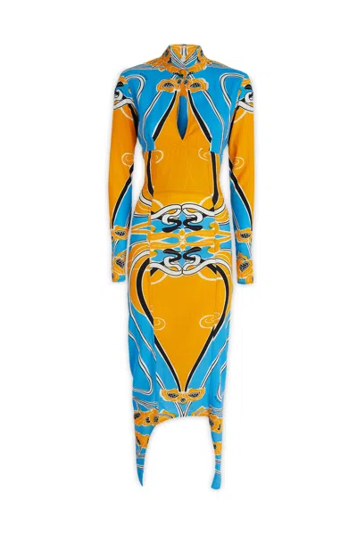 Patou Bold Print Cut-out Midi Dress In Orange