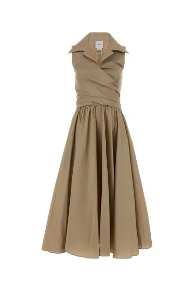 Patou Faille Wrap Midi Dress Open Back Bow In Brown