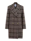 Patou Grey Checkerboard Wool Soft Tailored Coat In Brown