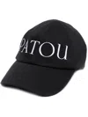 Patou Curved Peak Black Cap With Embroidered Logo In Black