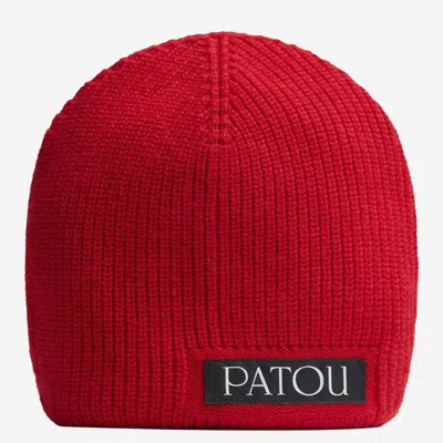 Patou Ac1028041 Stretch Wool Blend Ribbed Knit Beanie In Red