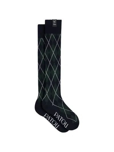 Patou Argyle-knit Knee-high Socks In Blue