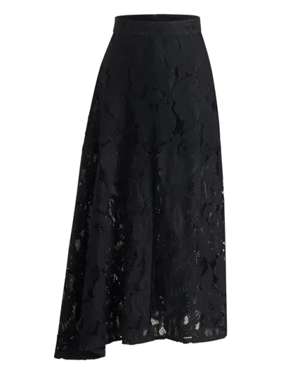 Patou Asymmetric Lace Midi Skirt In Black