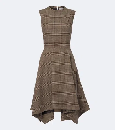 Patou Asymmetric Prince Of Wales Midi Dress In Brown