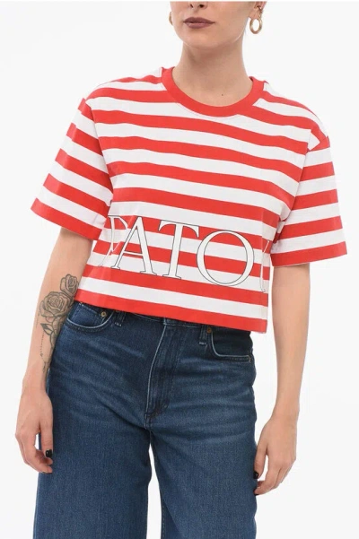 Patou Awning Striped Crop T-shirt With Printed Logo