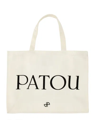 Patou White Cotton Shopping Bag In Neutrals