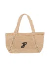 Patou Structured Raffia Tote Bag With Intricate Detailing In Brown