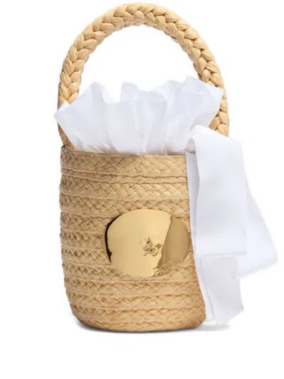 Patou Vanilla Straw Bucket With Logo In Brown