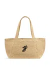 Patou Structured Raffia Tote Bag With Intricate Detailing In Yellow