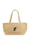 Patou Structured Raffia Tote Bag With Intricate Detailing In Nude