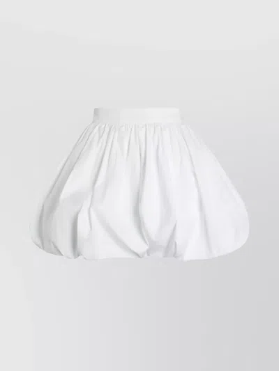 Patou Balloon Silhouette Pleated Skirt With Elastic Waistband In White