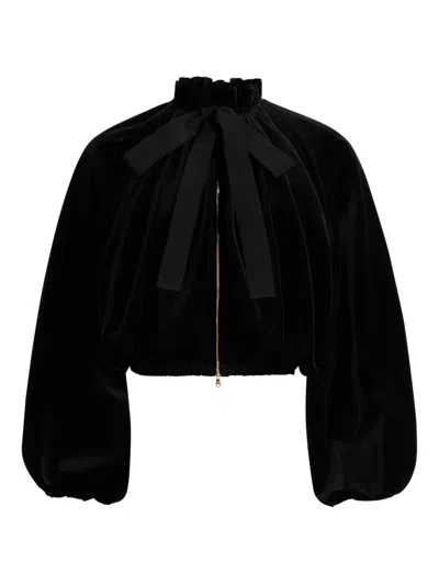 Patou Balloon-sleeve Velvet Jacket In Black