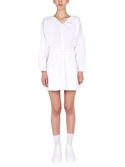 Patou Elevated Mini Dress With Balloon Sleeves In White