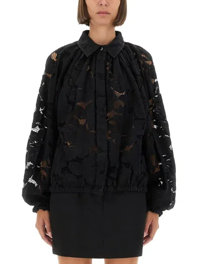 Patou Balloon-sleeve Lace Blouse In Black