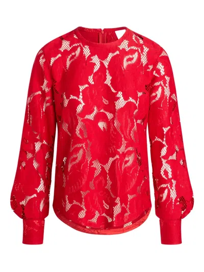 Patou Balloon-sleeve Lace Top In Red
