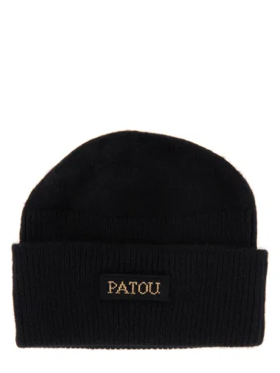 Patou Black Wool Blend Beanie Hat
